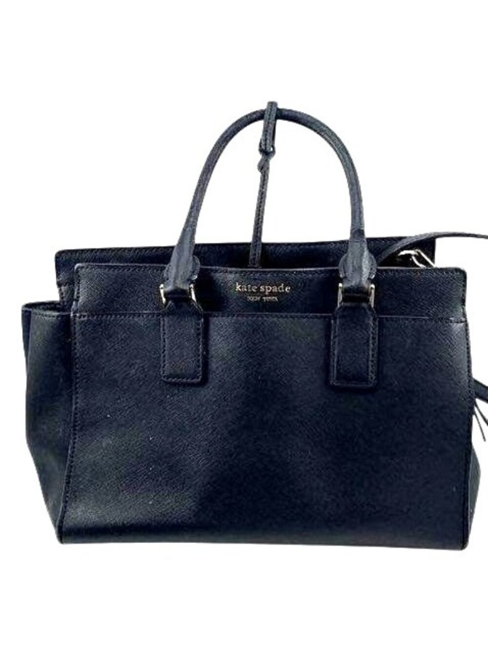 Kate Spade Black Saffiano Leather Satchel Tote With Gold-Tone Hardware & Zip Clo